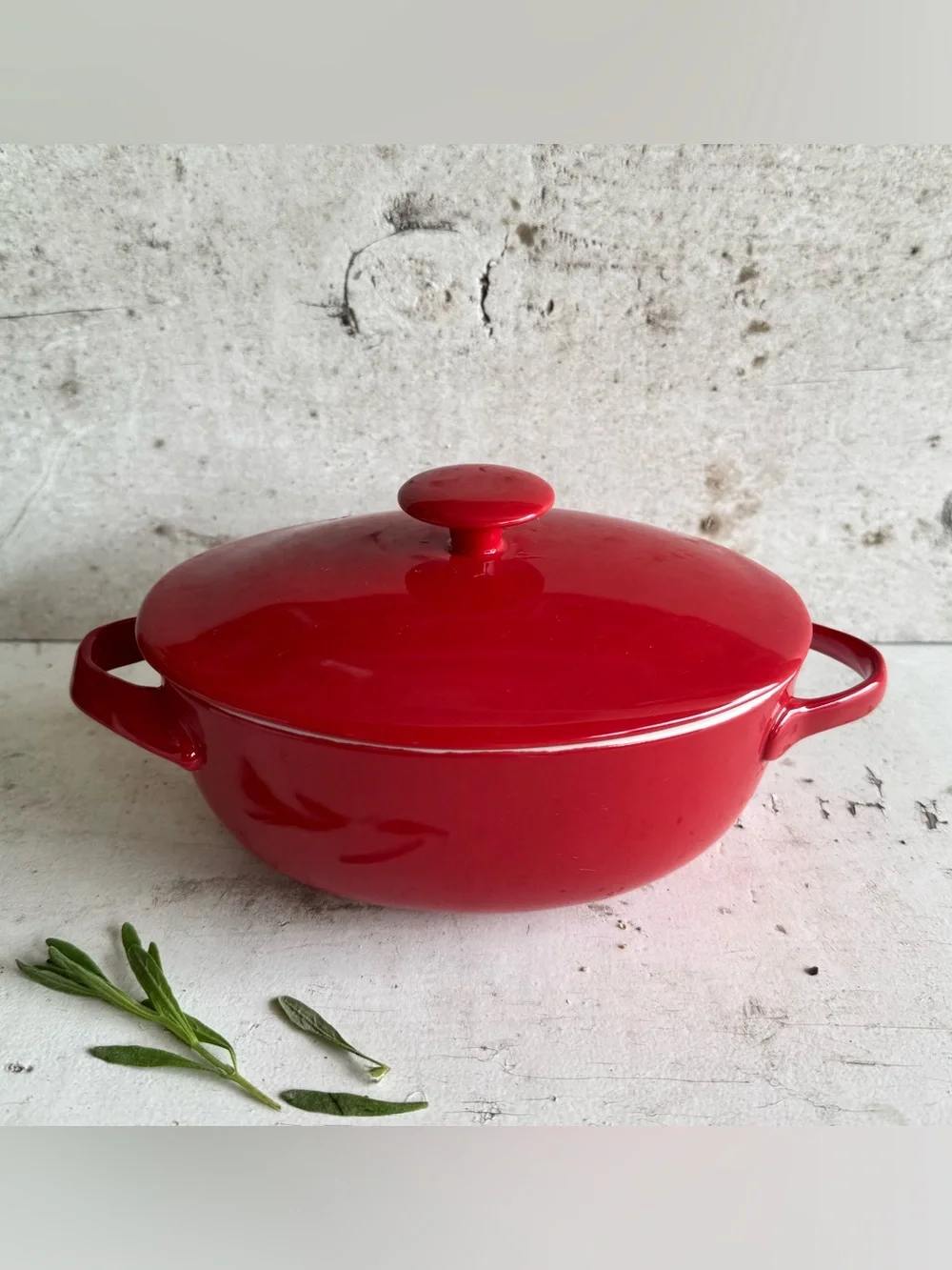 Crate & Barrel Small Red Oval Ceramic Baking Casserole Dish w/Lid - Oven Safe
